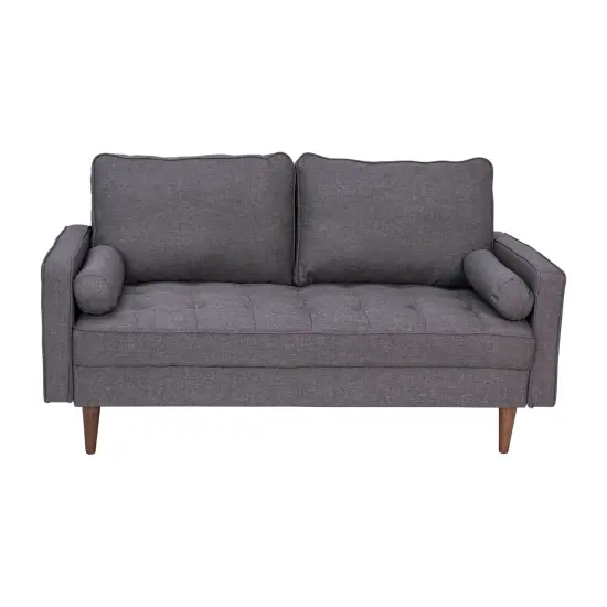 Emma and Oliver Holden Upholstered Mid-Century Modern Pocket Spring Loveseat with Wooden Legs and Removable Back Cushions Slate Gray {8}
