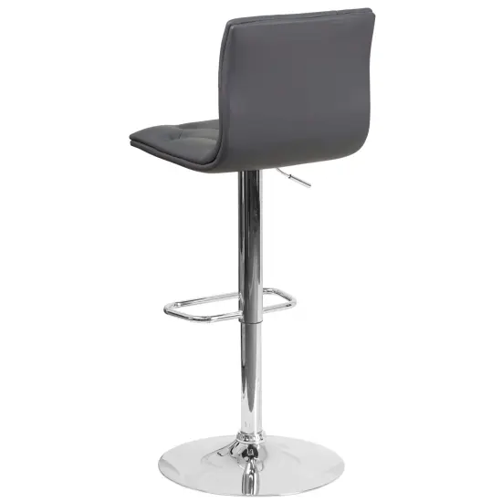 Emma and Oliver Button Tufted Vinyl Adjustable Height Barstool with Chrome Base White {9}
