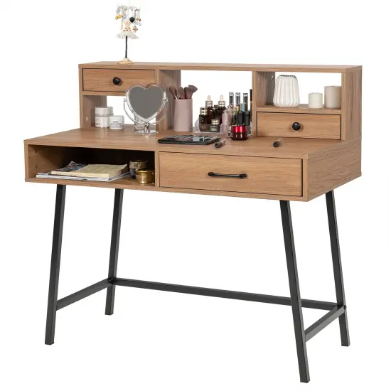 42-Inch Vanity Desk with Tabletop Shelf and 2 Drawers-Natural {4}