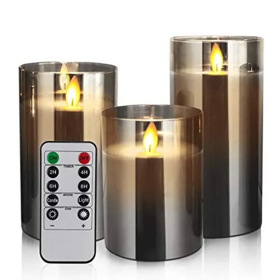 3 Pack Flameless Led Candles Flickering, Battery Operated Candles with Timer Remote, Glass Effect Candles Warm Color Moving Flame Light for Festival Wedding Home Halloween Decor, Black2 {1}