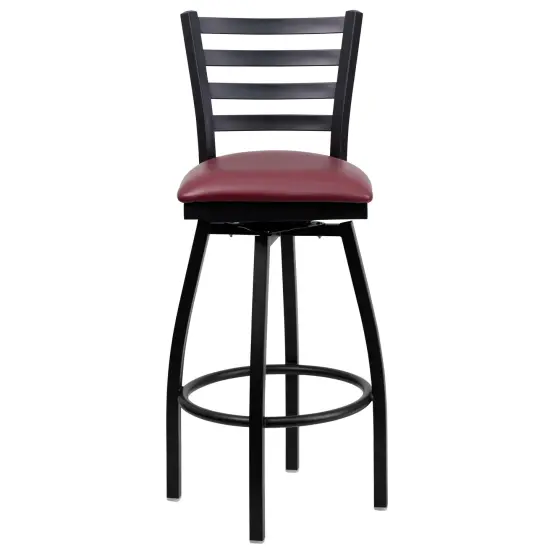 Emma and Oliver 2 Pack Ladder Back Swivel Metal Barstool BurgVYL/BlackMetal {2}