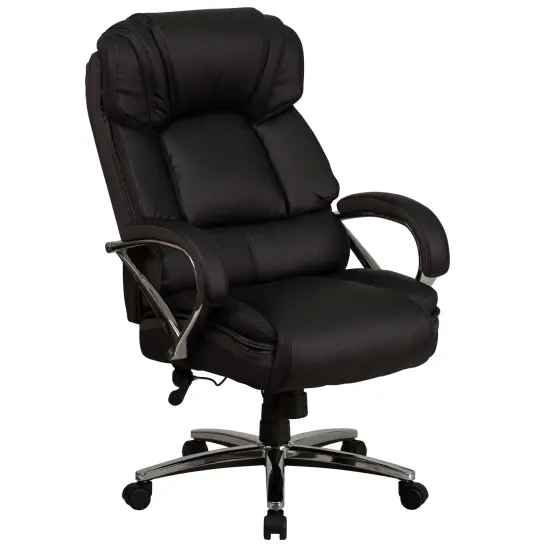 Emma and Oliver Big & Tall 500 lb. Rated Leather Executive Swivel Ergonomic Office Chair with Chrome Base and Arms Black {1}