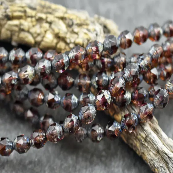 *25* 6xmm Fuschia Crystal Picasso Turbine Cathedral Beads {3}