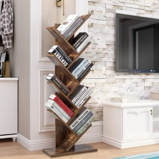 8-Tier Free Standing Tree Bookshelf-Coffee {2}