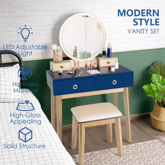 Set 3 Makeup Vanity Table Color Lighting Jewelry Divider Dressing Table Blue {3}