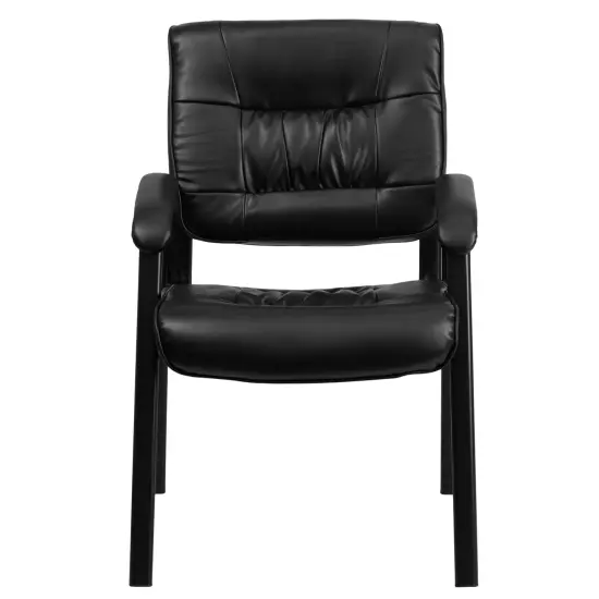 Emma and Oliver Faux Leather Executive Reception Chair with Powder Coated Frame BlackLeaSoft/Black {3}