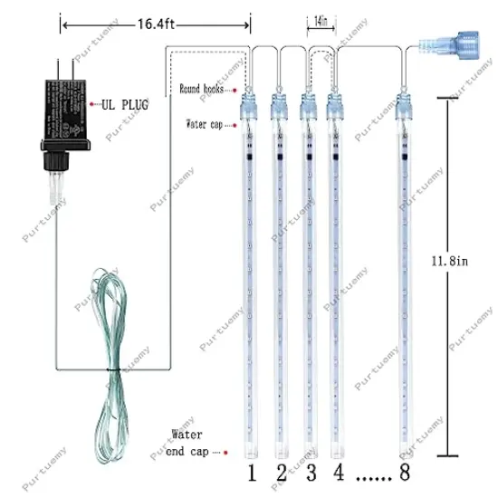 Halloween Lights Outdoor, Meteor Shower Lights 12 inch 8 Tubes Icicle Fairy String Lights for Halloween Christmas Decorations Tree Party Yard Outdoor, UL Plug, Purple Christmas Lights {5}