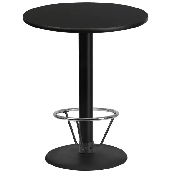 Emma and Oliver 36" Round Laminate Bar Table with 24" Round Foot Ring Base Black {1}