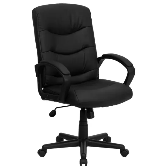 Emma and Oliver Mid-Back Fabric Executive Swivel Office Chair with Three Line Horizontal Stitch Back and Arms Black {1}