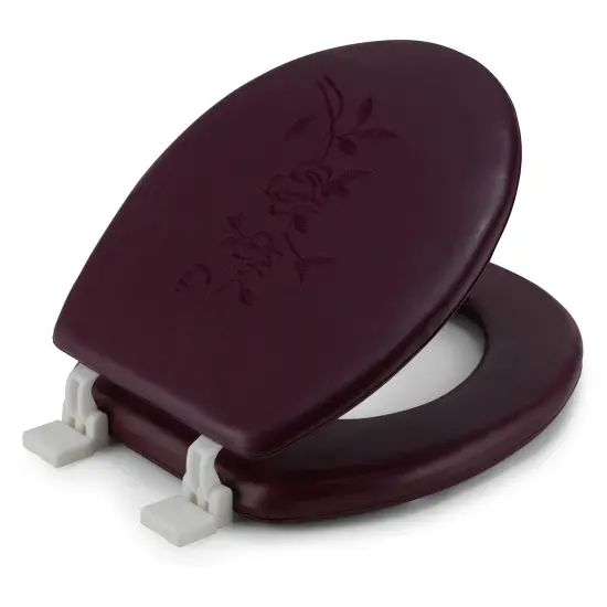 Embroidered Padded Soft Round Toilet Seat With Easy Clean & Change Hinge Pink {7}