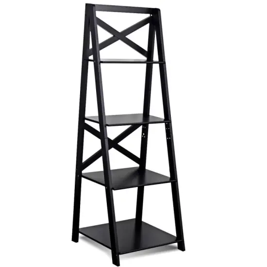 MDF 4-Tier Free Standing Ladder Shelf Bookcase with Space-Saving Design White {7}