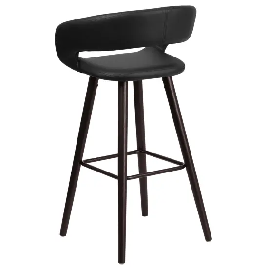 Merrick Lane Plath Wood Ultramodern Bar Counter Stool With Upholstered Seat Black {4}