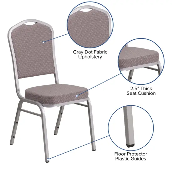 Emma and Oliver Crown Back Stacking Banquet Dining Chair GrayDotFabric/Silver {2}