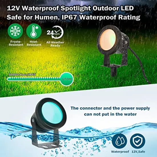 Spotlight for Yard,LED Spotlight 10W RGB Spotlight Outdoor with US Plug and Remote Control,Dimmable Colored Spotlights,Waterproof Landscape Lights,Above Ground Pool Lights(DC/AC 12V). {1}