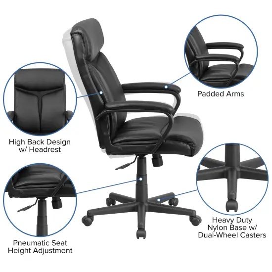 Emma and Oliver High Back Leather Executive Swivel Office Chair with Slight Mesh Accent and Arms Black {2}