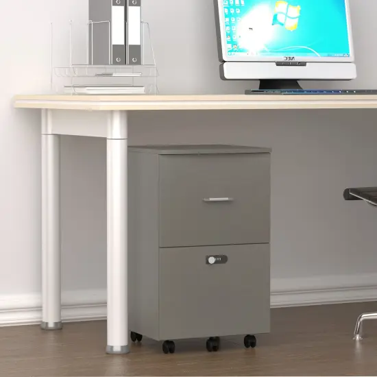 Small Rolling File Cabinet with two drawers with lock White Gray {3}