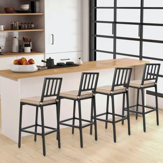 Set of 2 Patio Bar Chairs with Detachable Cushion and Footrest Vertical Stripes {6}