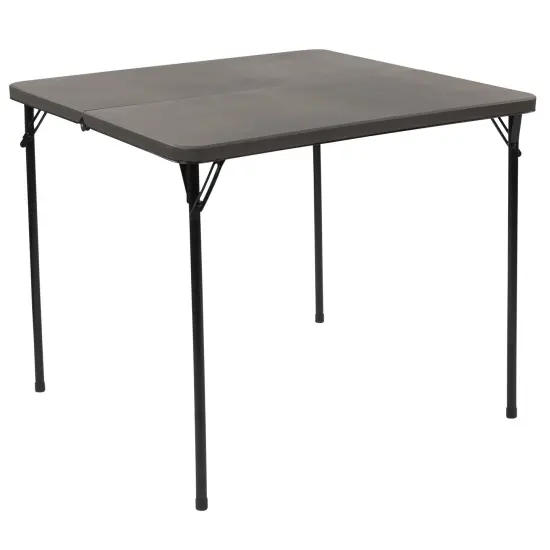 Emma and Oliver 2.83-Foot Square Bi-Fold Plastic Folding Table with Carrying Handle Brown {6}