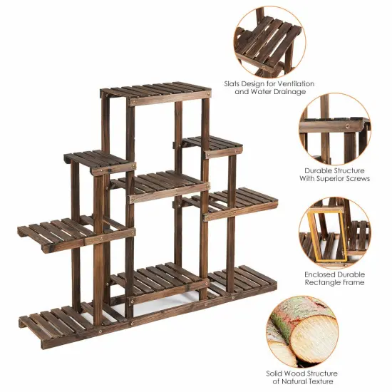6-Tier Flower Wood Stand Plant Display Rack Storage Shelf {6}