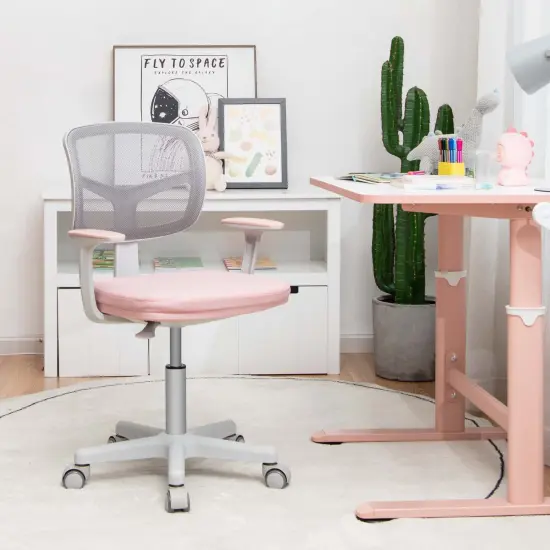 Adjustable Desk Chair with Auto Brake Casters for Kids Pink {2}