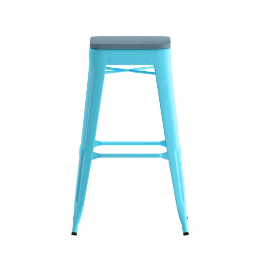 Emma and Oliver Cory Set of Four Backless Metal Stools with All-Weather Poly Resin Seats for Indoor Use Only Gun Metal/Black {8}