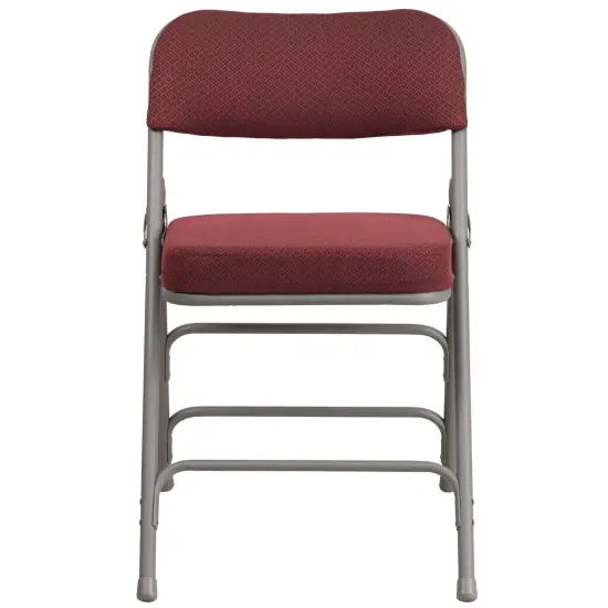 Emma and Oliver 4 Pack Premium Curved Triple Braced & Hinged Fabric Upholstered Metal Folding Chair Burgundy {3}