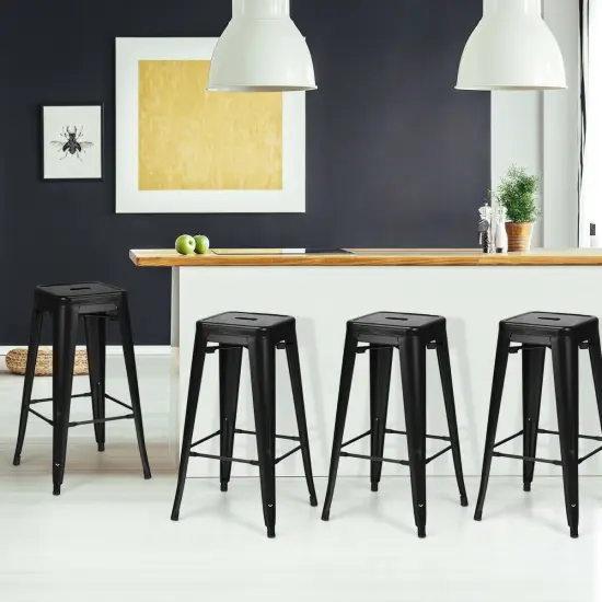 30 Inch Set of 4 High Back Stackable Metal Bar Stools with Removable Backrest and Footrest Black {3}