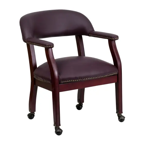 Emma and Oliver Conference Chair with Accent Nail Trimand Casters Burgundy LeatherSoft {1}