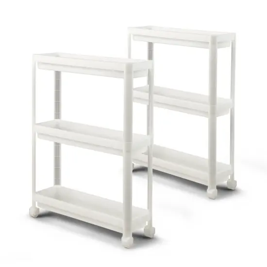 2 Pieces 3-Tier Slim Detachable Storage Cart with Drainage Holes and Wheels-White {1}