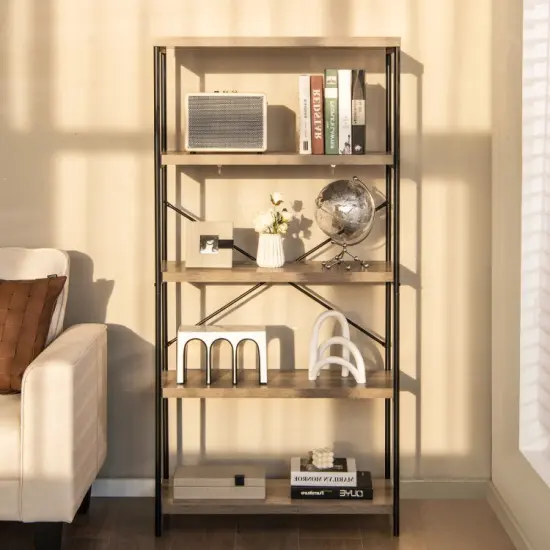 Multipurpose Open Bookcase Industrial Rack Wide Standing Storage Shelf Grey {6}