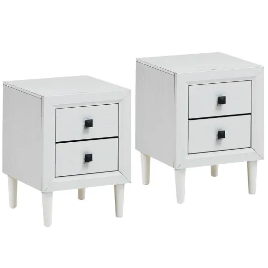 2 Pieces Multipurpose Retro Nightstand with 2 Drawers White {1}