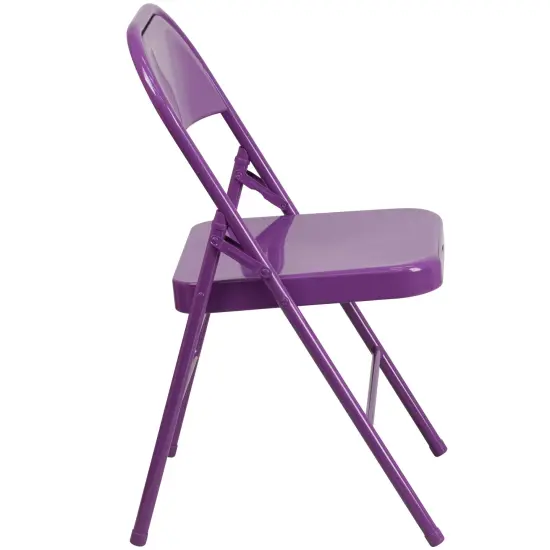 Emma and Oliver 2 Pack Home & Office Colorful Metal Folding Chair Teen and Event Seating Impulsive Purple {5}