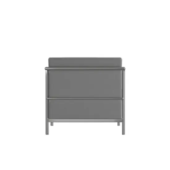 Emma and Oliver Contemporary LeatherSoft Chair with Double Bar Encasing Frame Melrose White {8}