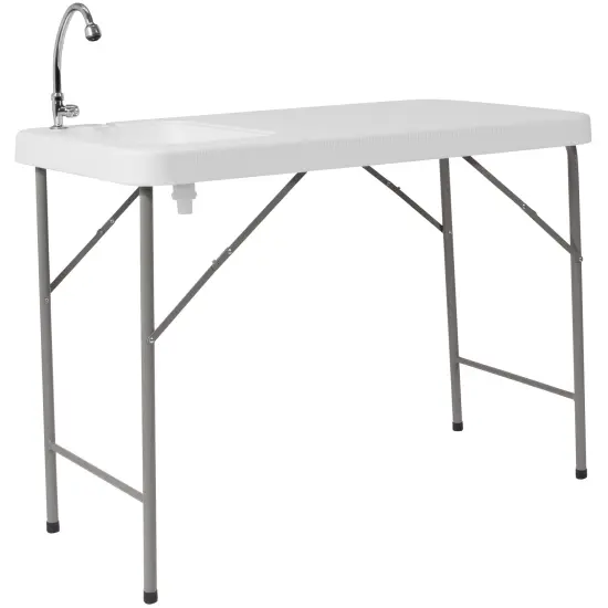 Emma and Oliver 4-Foot Portable Fish Cleaning Table / Outdoor Camping Table and Sink Granite White {1}