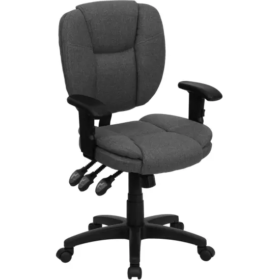Emma and Oliver Mid-Back Multifunction Pillow Top Swivel Ergonomic Task Office Chair with Arms Black LeatherSoft {6}