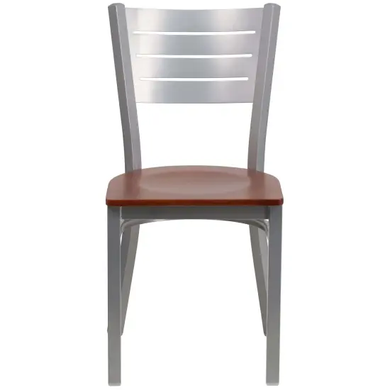 Emma and Oliver 2 Pack Silver Slat Back Metal Restaurant Chair MahoganySeat/Silver {7}
