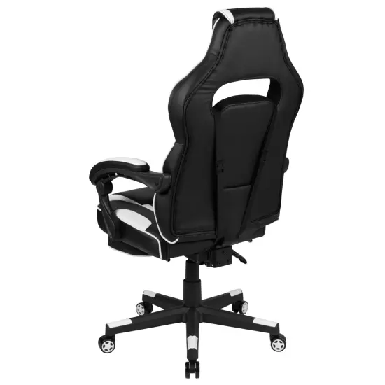 Emma and Oliver Ergonomic Gaming Chair -Recline Back/Arms, Footrest, Massaging Lumbar White {4}