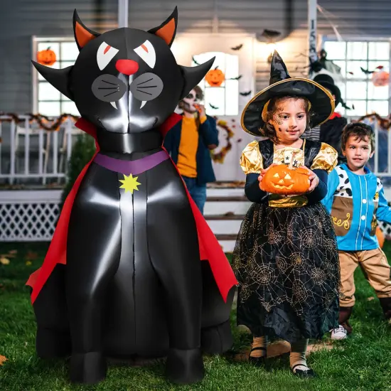4.7 Feet Halloween Inflatable Vampire Cat with Red Cloak {2}