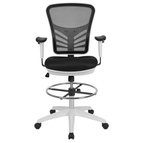 Emma and Oliver Mid-Back Mesh Adjustable Ergonomic Drafting Chair, Task Chair BlackMesh/WhiteFrame {3}