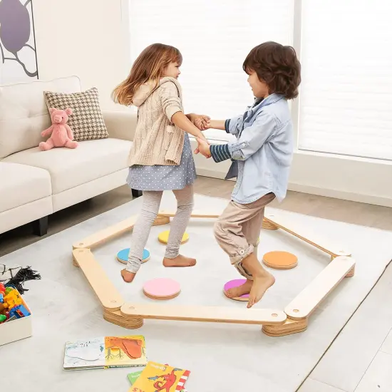 12-Piece Kids Wooden Balance Beam with Colorful Steeping Stones {5}