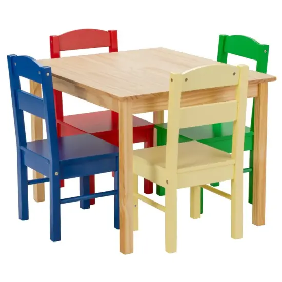 Kids 5 Pieces Table and Chair Set Wooden Children Activity Playroom Furniture Gift White {7}