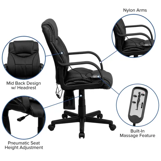 Emma and Oliver High Back Ergonomic Massaging Leather Executive Swivel Office Chair with Arms Black {2}