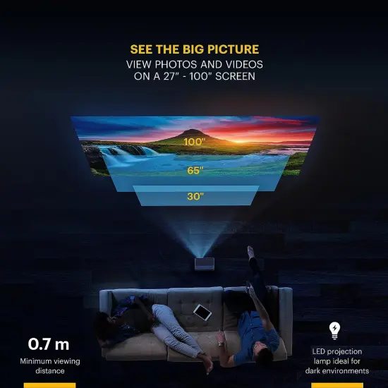 KODAK FLIK X1 Mini Pico Projector, Compact 100" Mini Projector with Remote Control & Speakers Black {3}