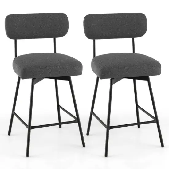 25" 2-Piece Modern Upholstered Bar Stools with Back and Footrests-Gray {1}