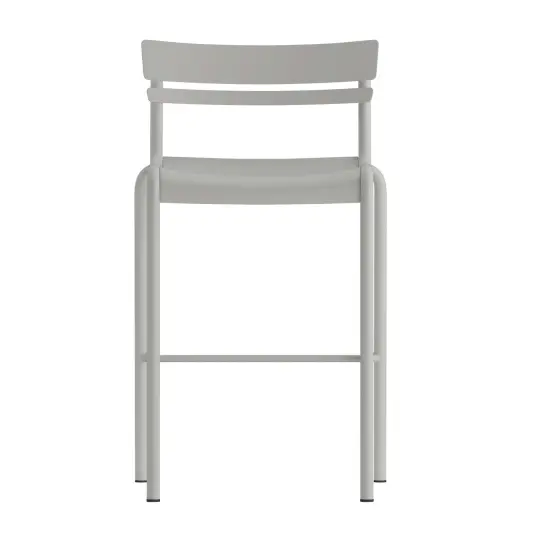 Emma and Oliver Rennes Armless Powder Coated Steel Stool with 2 Slat Back for Indoor-Outdoor Use Black {8}
