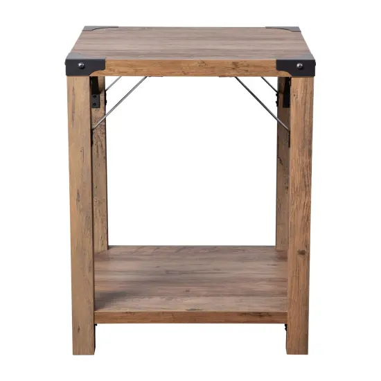 Merrick Lane Green River Modern Farmhouse Engineered Wood End Table and Powder Coated Steel Accents Rustic Oak {3}