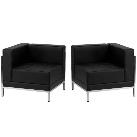 Emma and Oliver Home Office Faux Leather 2 Piece Corner Chair Set Black {2}