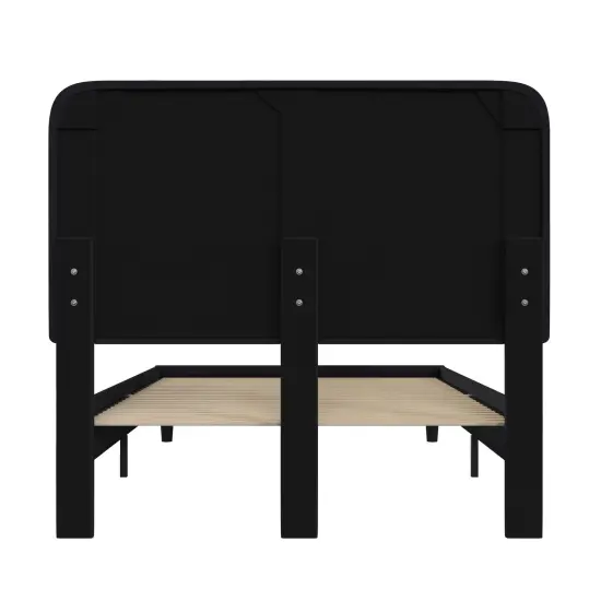 Merrick Lane Remi Platform Bed with Headboard - Upholstered Frame - 14 Wooden Slats - No Box Spring Required {9}