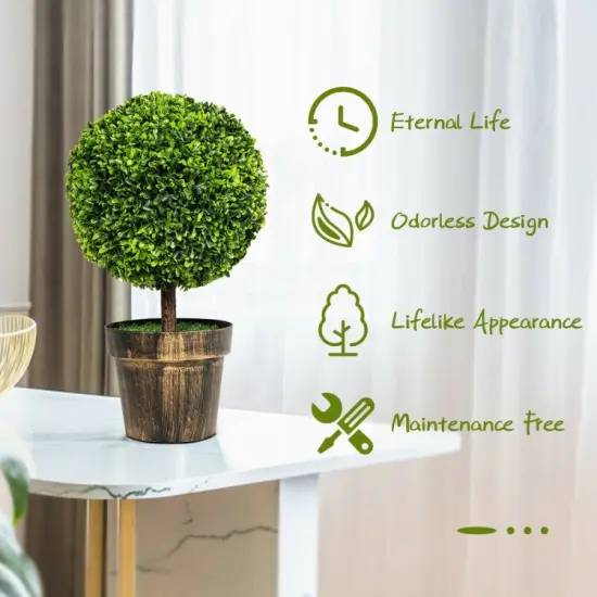 2 Pieces 24 Inch Artificial Boxwood Topiary Ball Tree for House and Office {6}