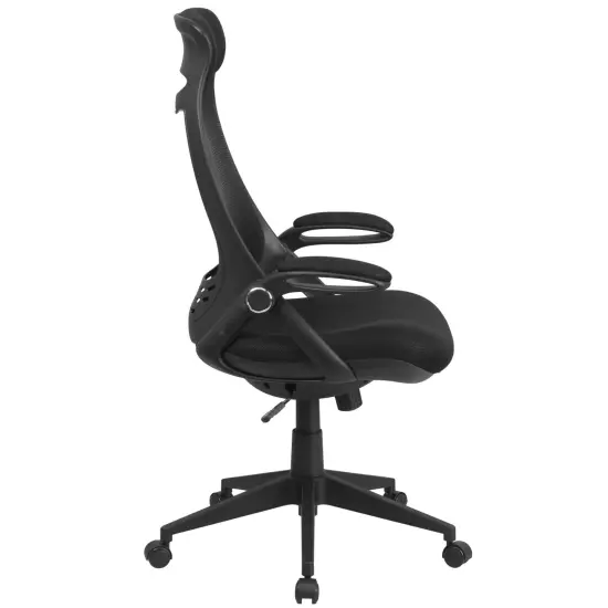 Emma and Oliver High Back Mesh Executive Swivel Office Chair with Flip-Up Arms Black Mesh {5}